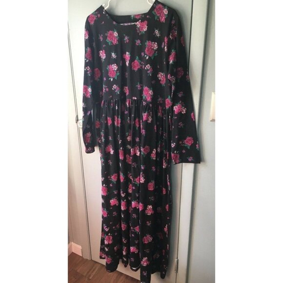 STORYBOOK HEIRLOOM Dress Womens Dress Black Pink Floral Modest Cottagecore Midi - Picture 1 of 8